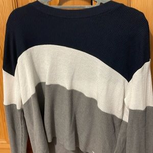 Hollister boyfriend tee.  Long-sleeved, navy, gray and white.  Size XS.